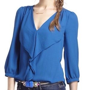 Anthropologie Maeve Parted Ruffle Top 10 Blue